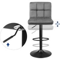 2, Sillas de Bar con Superficie de Terciopelo y Altura Ajustable, Taburete de Cocina Giratorio con Respaldo y Reposapiés - details 3