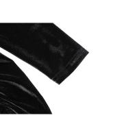 Vestido largo de terciopelo con cuello alto para mujer Vestido ajustado plisado con puntas divididas - details 16
