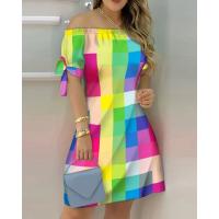 Vestido Estampado Sexy A La Moda Para Mujer, Vestido Acampanado De Manga Corta Con Hombros Descubiertos, Minivestidos Con Hombros Descubiertos Para Mujer - details 36