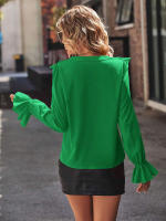 Camisa elegante de oficina para mujer, Top de manga larga con cuello en V y un solo pecho, color rojo y rosa, 2024 - details 20