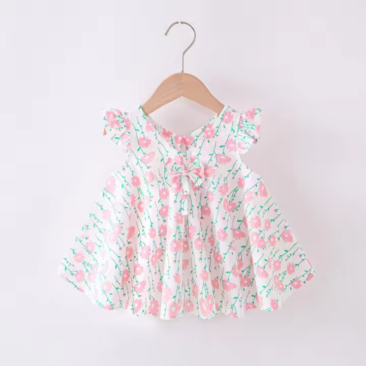 Vestido de niñas de algodón, novedad de verano, vestido de princesa para bebé, chaleco de manga corta - 1