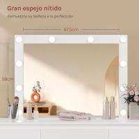 Espejo y Luz LED, Mesa Con 7 Cajones Almacenamiento y Enchufes USB-A y USB-C, Blanco - details 6