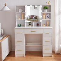 Iluminación LED ajustable Espejo de mesa de belleza con 7 cajones cómodos Diseño blanco - details 0