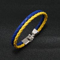 Nueva moda creativa azul y amarillo color bloqueo pulsera hombres y mujeres universal simple pulsera de cuero tejido - details 1