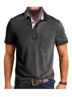 Camisa de manga corta para hombre, camisa de solapa con botones, bolsillo en el pecho, color sólido, a la moda - details 60