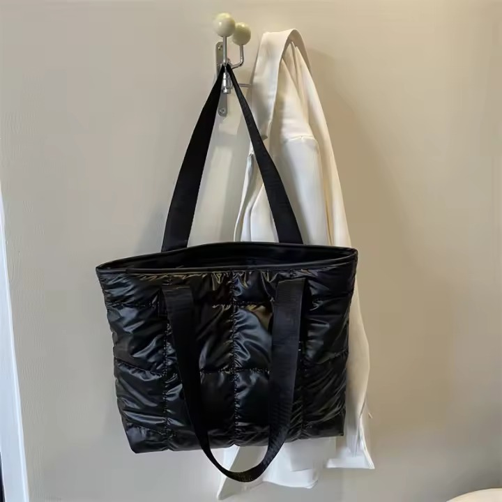 Moda señoras Tote bolsos de gran capacidad de algodón acolchado bolsa de compras rombo bolso portátil acolchado sólido para viajes de ocio - 1