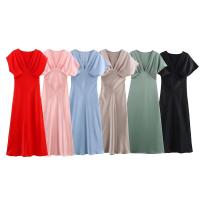 OUWU- Vestido Largo De Fiesta Acampanado Con Temperamento Para Mujer, Novedad De Verano, Moda Informal De Manga Corta Con Textura De Satén De Seda, Vestido Elegante Para Primavera 2025 - details 1