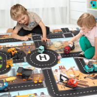 8pcs/set Alloy Engineering Truck with Mat&Road Sign Classic Construction Model Vehicle Loader Tractor Excavator Toy Car for Boys - details 0