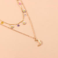 Colgante de luna Retro a la moda para mujer, conjunto de diamantes de flores, Collar Simple, cadena corta de clavícula - details 3