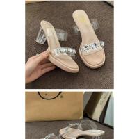 Tacones altos desgaste exterior de las mujeres 2025 verano nuevo francés tacón grueso diamantes de imitación sandalias de cristal transparente zapatillas de mujer zapatos de mujer - details 31