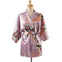 Kimono japonés con estampado de pavo real para mujer, ropa de dormir de estilo corto de satén de seda, camisón de casa, bata de baño, disfraz - details 9