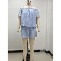 Conjunto de dos piezas de manga corta holgado de color sólido con hombros descubiertos informal para mujer, nueva colección primavera verano - details 1
