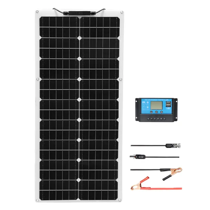 XINPUGUANG 50Watt 12Volt  Panel Solar Flexible Kit para Off Grid Home RV, Barco y superficies irregulares:1pcs 50W Mono Panel Solar + 10A 12V Cargador Controlador + Cable Solar + Cable de pinza cocodrilo - 1