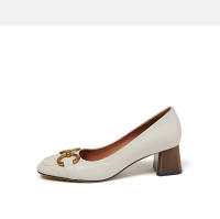 Zapatos de tacón de piel suave con hebilla de metal y tacón grueso con punta cuadrada - details 6