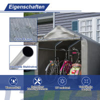 Grauer Fahrrad-Garage / Werkzeugschuppen 160x220x165 cm con Rolltor - Material PE impermeable - details 1