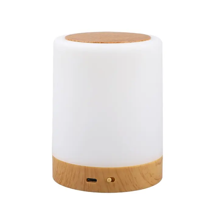 Nuevo regulable LED colorido creativo grano de madera recargable luz de noche lámpara de mesilla de noche luz ambiente toque pat luz - 1