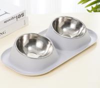 Tazón de comida para mascotas de acero inoxidable con soporte, traje de tazón de comida para perros y gatos elevados para gatos y perros pequeños, gris - details 0