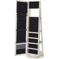 Armario Joyero Independiente con Espejo Completo Giro de 360°, Armario y Llave, para Dormitorio, Idea de Regalo, Blanco con Rayas de Gris Claro - details 0
