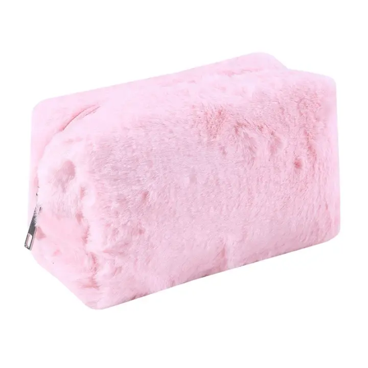 Bolso De Maquillaje Para Mujer De Peluche Sólido Viaje Organizador De Cosméticos Estuche De Ropa Joven Necesario - 1