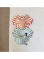 Conjunto de Ropa de Manga Corta a Rayas para Bebé Tops con Borde de Oreja para Niña + Traje Corto de 2 Piezas Patrón de Uva Novedad de Verano 2024 - details 4