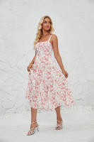 Vestido midi de satén con tirantes finos para mujer, abertura frontal, hueco - details 4