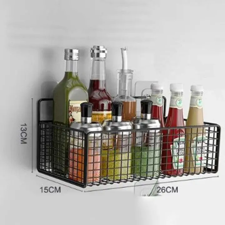 Cesta de hierro, estante para champú en polvo para pared de baño, orificio perforador, colgador de condimentos de cocina - 1