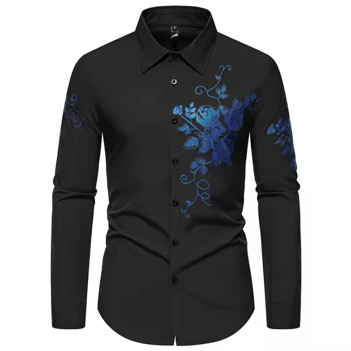 Camisa de Manga Larga con Estampado de Flor Camisas Casuales para Hombres en Otoño - 1