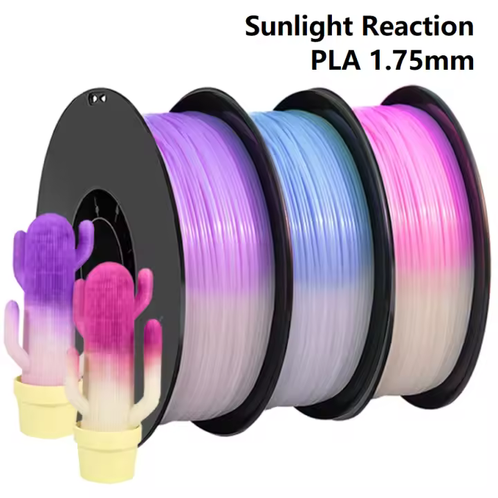Filamento PLA con Cambio de Color por Reacción a la Luz UV, 1.75mm, 250g, 500g, 1kg, Material Plástico para Impresora 3D, Filamento PLA Azul, Morado, Rosa - 1