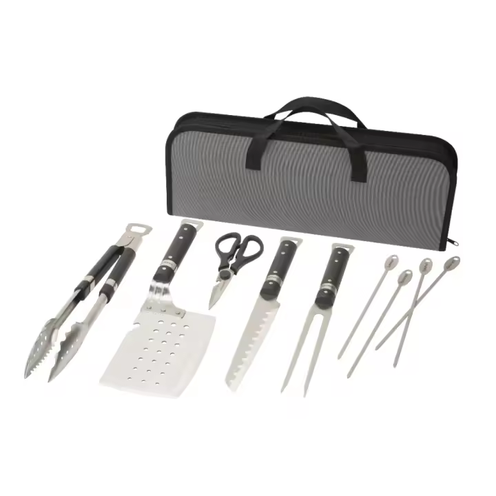 Juego de utensilios de acero inoxidable clásico de chefs set de 10 piezas con cuchara cacerola tenedor cuchillo tijeras y 4 broches para camping - 1
