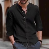 Camisa Casual de Algodón-Lino para Hombres Primavera Otoño Manga Larga Camisa de Cuello Redondo - details 2