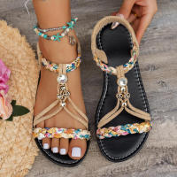 Sandalias versátiles informales de estilo bohemio redondas planas nuevas de verano para mujer - details 3