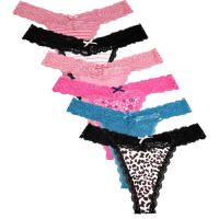 Voplidia-Tanga de algodón para mujer, ropa interior con parte trasera en T, bragas sexys, culo grande, lencería Hipster de encaje sin costuras, 6 unidades por lote - details 1