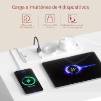 Piezas Mesita Noche con Estación de Carga, Mesita Noche con Luz LED, 2 Cajones, 2 Puertos, 2 Enchufes, Mesita Noche para Dormitorio, Blanco, NTS23ws-2 - details 3