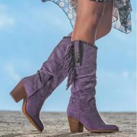Botas altas hasta el muslo con hebilla de Metal para mujer, Punta puntiaguda, vaquero grueso - details 3
