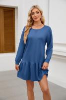 Color sólido mujer manga larga Mini cuello redondo vestido elástico grueso vestidos cortos para mujeres moda elegante Chic en venta liquidación X - details 11