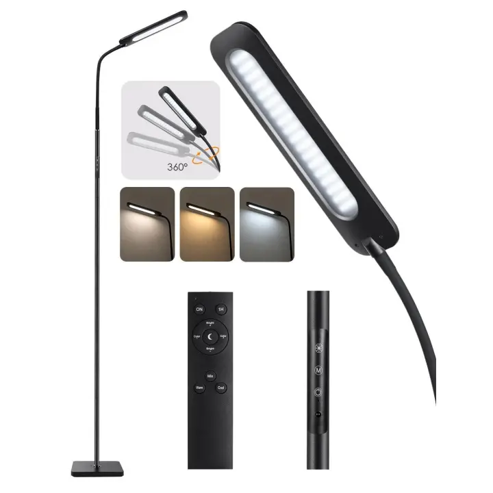Lámpara de pie LED - Regulable - Interruptor táctil con mando a distancia - Luz de lectura regulable en altura y flexible - 1
