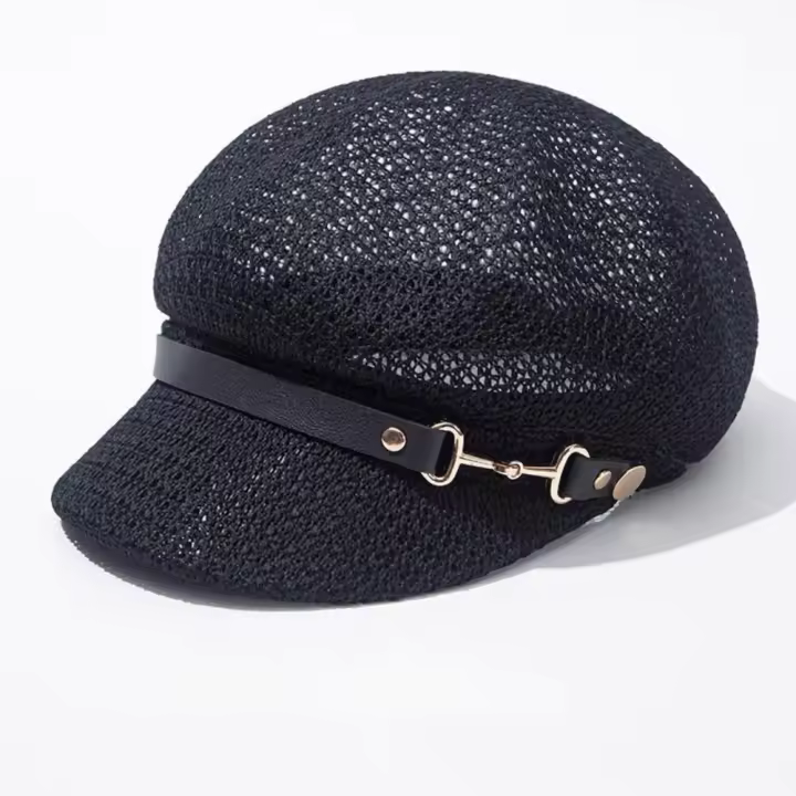 Boina de tejido hueco de PU a la moda, gorra estilo vendedor de periódicos, sombrero octogonal de estilo coreano, gorra con protección solar, gorra de pintor, sombrero de pintor para primavera y verano - 1