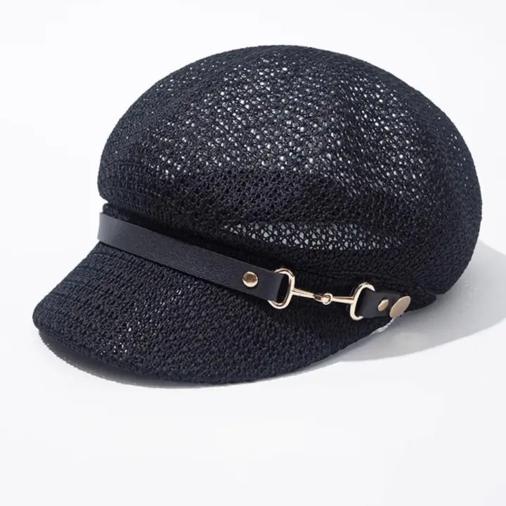 Boina de tejido hueco de PU a la moda, gorra estilo vendedor de periódicos, sombrero octogonal de estilo coreano, gorra con protección solar, gorra de pintor, sombrero de pintor para primavera y verano - 1