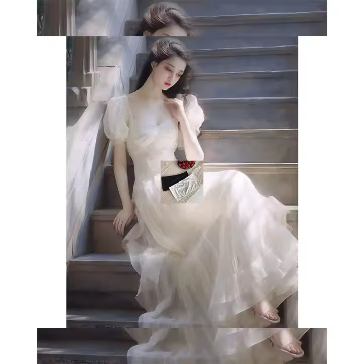 Portada suave, ocasión formal falsa, temperamento de princesa de cumpleaños de alta gama, vestido de gasa blanco de Súper Hada, verano - 1