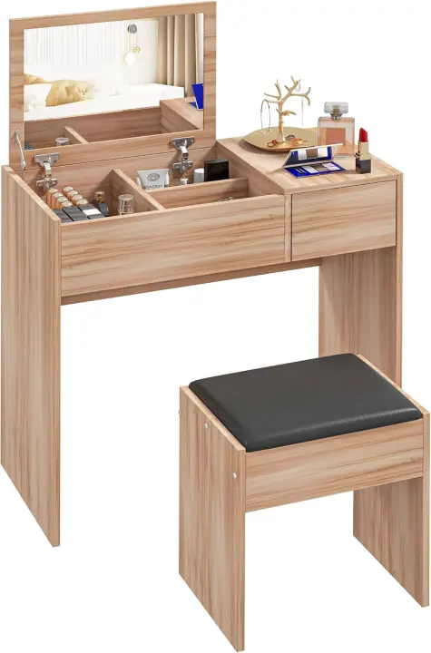 Mesa de Maquillaje con Espejo Abatible y Cajas de Almacenamiento Tocador Blanco de Alta Calidad - 1