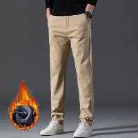 Pantalones informales de invierno para hombre, pantalones cálidos de felpa de estilo clásico para negocios, pantalones de piel gruesa Regular, pantalones formales rectos elásticos de lana para hombre - details 13