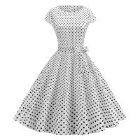 Women summer vintage 1950s 60s big swing party polka dot dress - details 37