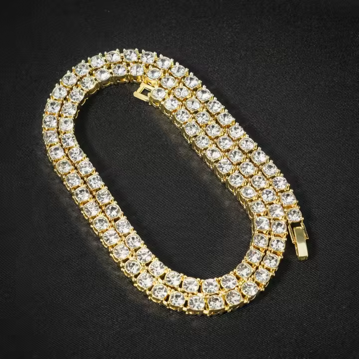 Collar de cadena de eslabones cubanos brillante de 15MM de Hip Hop para mujeres y hombres, cadena cubana con diamantes de imitación de Color plateado, collar de joyería Punk, regalo - 1