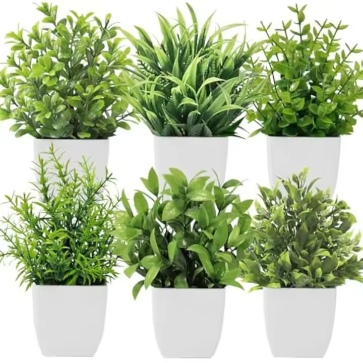 6 Piezas Pequeño Plantas Artificiales con Macetas, Plásticos Mini Plantas Falsas para Mesa Estante Baño Oficina Casa Decoración - 1