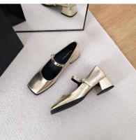 Zapatos sencillos con punta cuadrada y tacón grueso de nuevo estilo, zapatos plateados de tacón medio para mujer - details 25