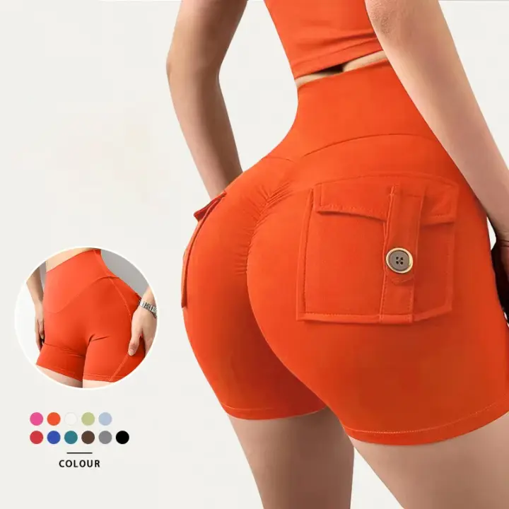 Pantalones cortos de Yoga para mujer, mallas Push Up de cintura alta con bolsillo, para gimnasio, Fitness y correr - 1