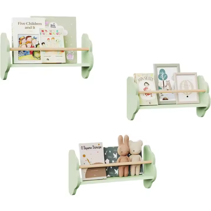 Libros Infantiles, Libreria Infantil Montada en Pared con 3 Estantes, Libreria Montessori para Habitación Infantil y Jardin Infancia, Forma Nube, Blanco - 1