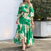 2025 Vestido elegante de cintura alta con hombros inclinados y mangas farol estampadas Ins para mujer - details 1