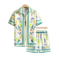 Conjunto Casual de Poliéster Ligero Camisa con Estampado Floral y Pantalones de Cierre de Cremallera Estilo de Primavera/Otoño, Ajuste Suelto, Diseño Geométrico - details 1