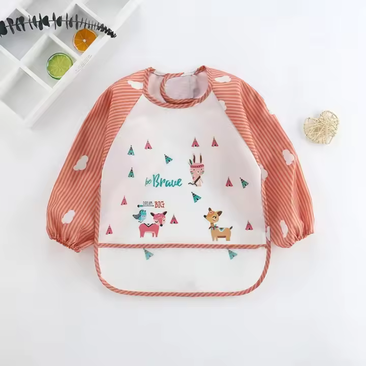 Baberos impermeables de dibujos animados para bebé, delantal de bolsillo de manga larga para comer y dibujar, de 0 a 3 años - 1